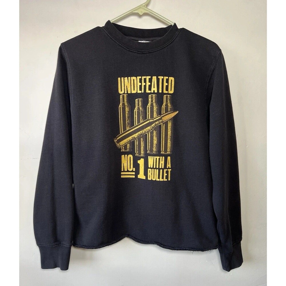 Undefeated Crew Neck Graphic Print Pullover Sweater Black Yellow Logo Fleece M